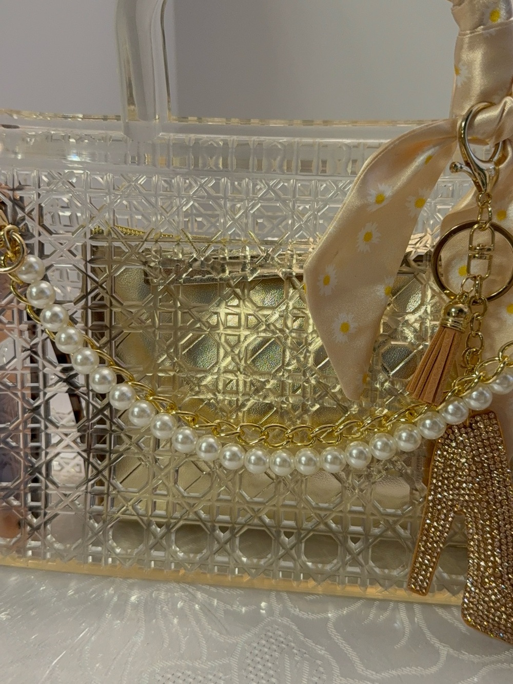Gold Mini Jelly tote with gold wristlet and Jessica Simpson sunglasses - Picture 12 of 12